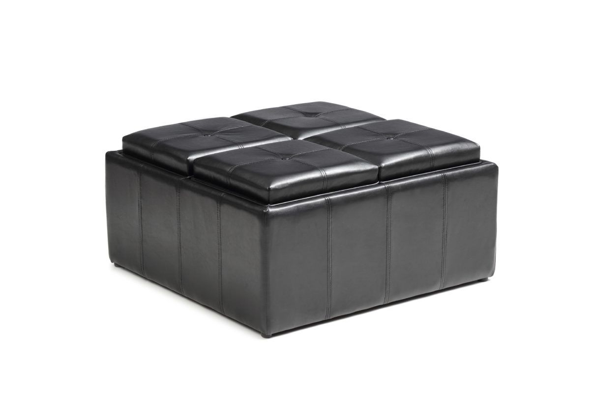 Hazlo Faux Leather Coffee Table Storage Ottoman with Flip Over Tray