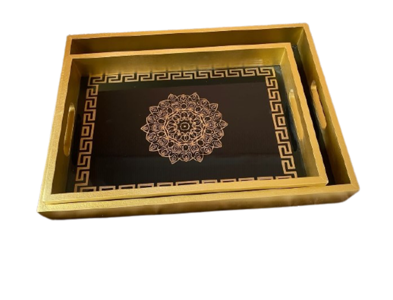 Fashionable Serving Tray/Gold and Black