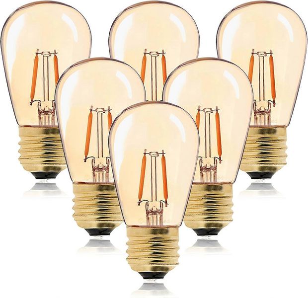 Led Bulb Vintage Edison Filament E27 1w Equivalent 10w Incandescent Light Bulbs, Super Warm White 2200k, Non-dimmable, Amber, Pack Of 6