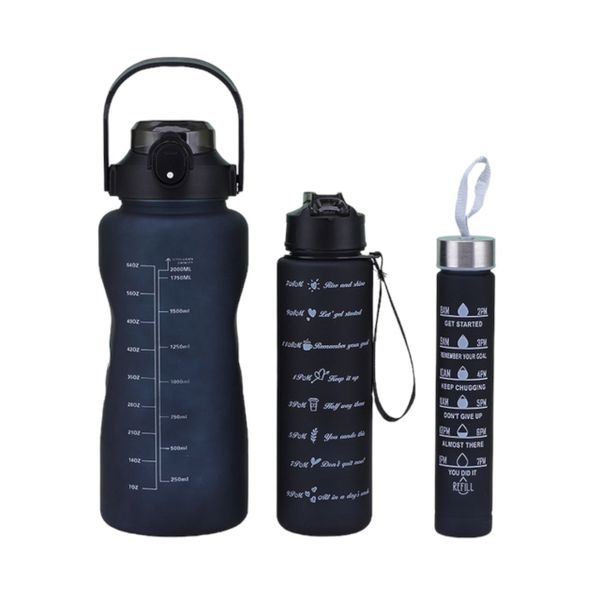 BPA Free Set of 3 Water Bottle with Motivational Time Marker 2L 900ML 280ML