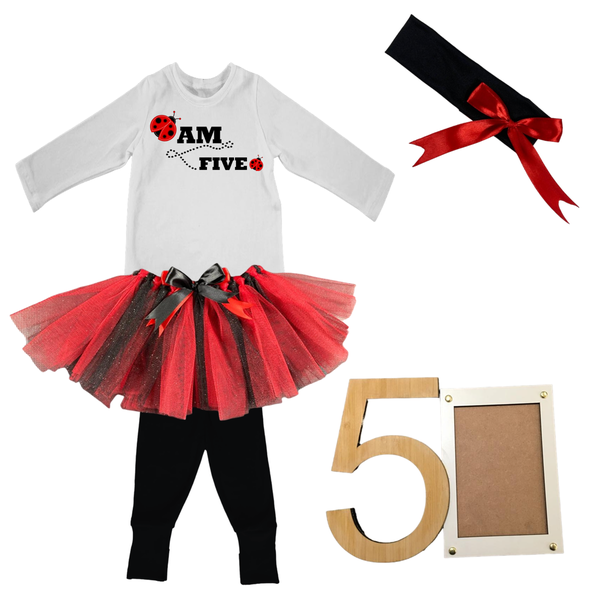 5Th Birthday- Lady Bug Tutu Outfit With Headband image