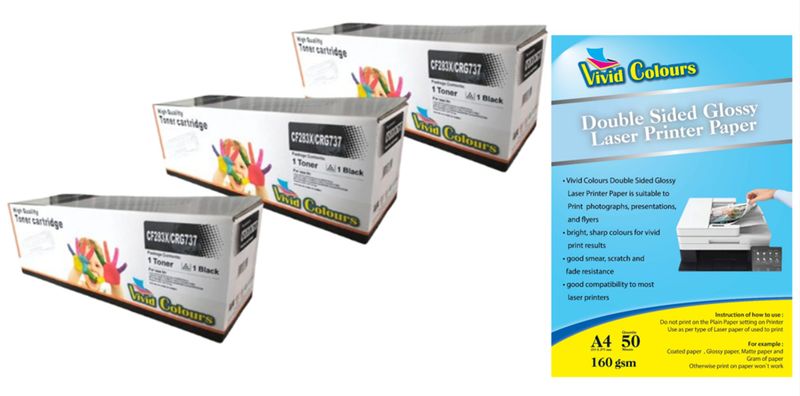 Vivid Colours Compatible Canon 283X / 737 Toner Cartridge x 3+Laser Paper