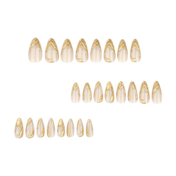 24 Piece - Medium Almond Press On Nails With 3D Wave Design - Gold