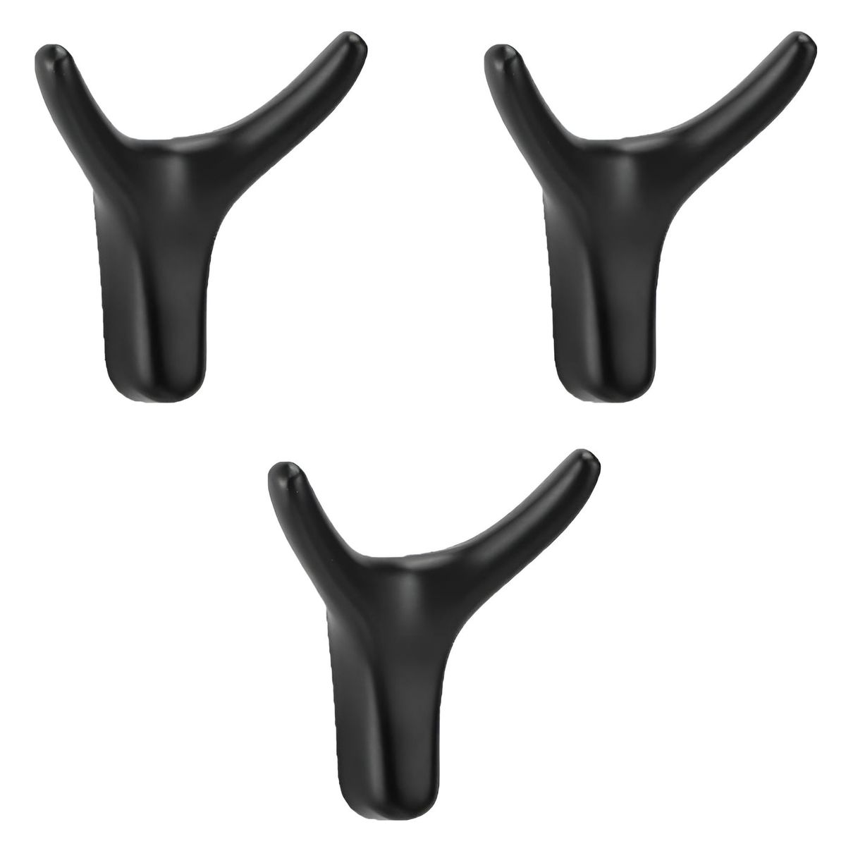 3-piece Zinc Alloy Modern Double Hooks Coat Wall Hanger - Black