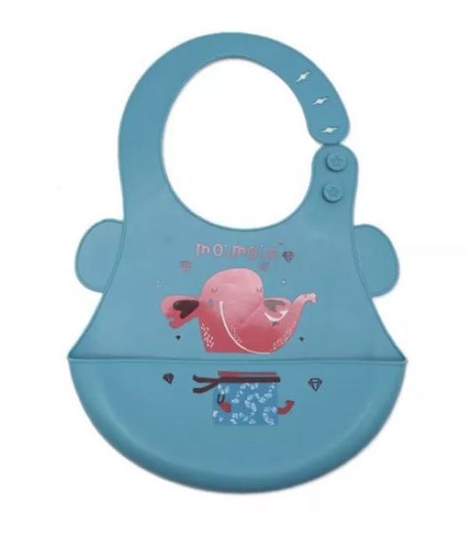 Animal Themed Waterproof Silicone Bibs with Pocket and Adjustable Snaps