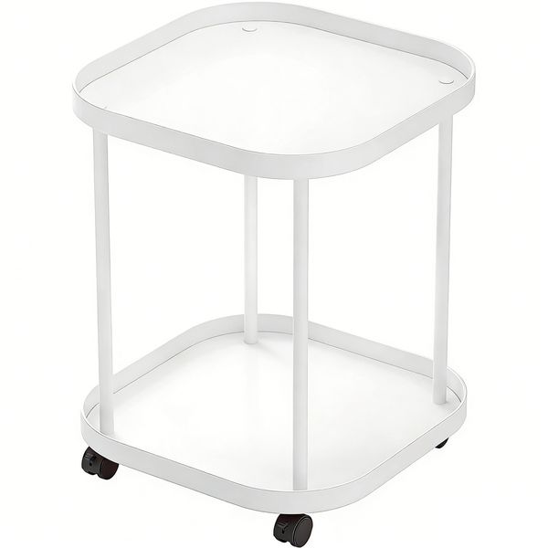 2 Tier Movable Side Table with Wheels Coffee Table Storage Shelf Tray Cart