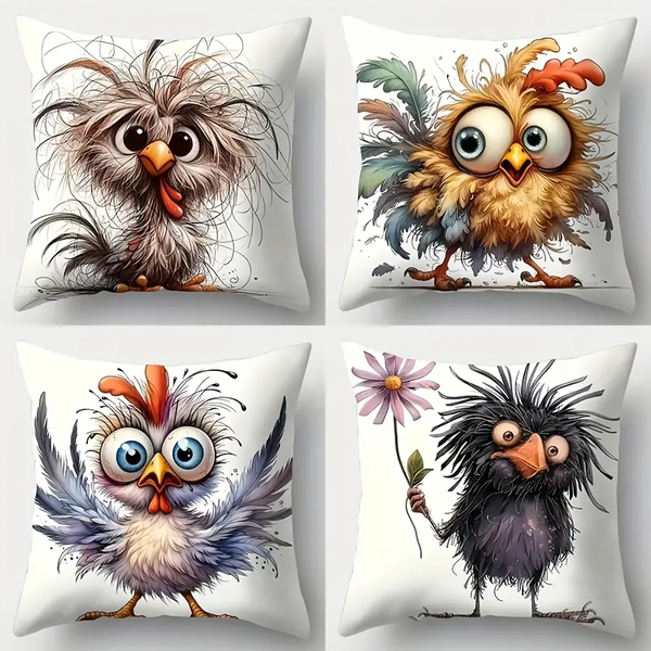 Funny Cartoon Bird Pillow Covers 4 Piece Set