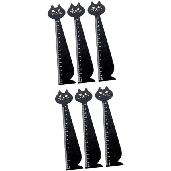 6pcs Wooden Ruler Cat Theme Straight Drawing Ruler for Artists Students