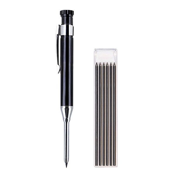Heavy-Duty Metal Woodworking Pencil - Includes 6 Graphite Leads