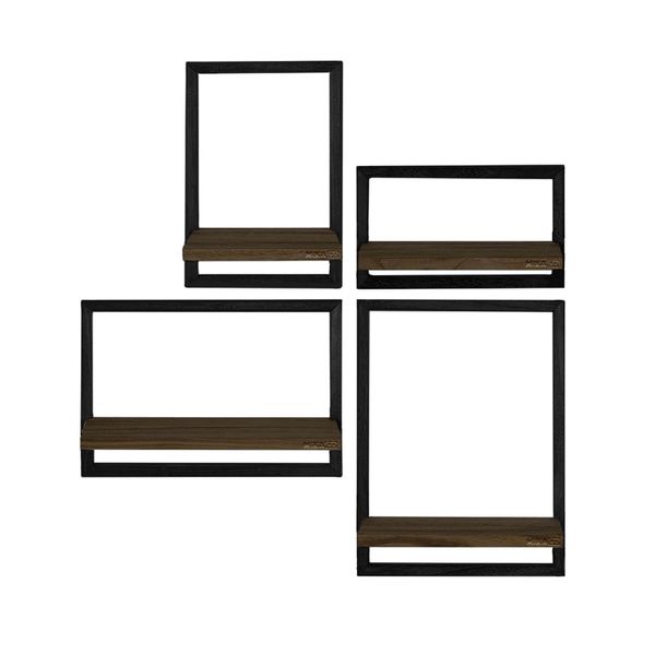 MIkaco Square Floating Shelves, Set of 4 Framed Decorative Shelves