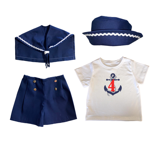 4th Birthday-Sailor Outfit With Short Sleeves &amp; Hat