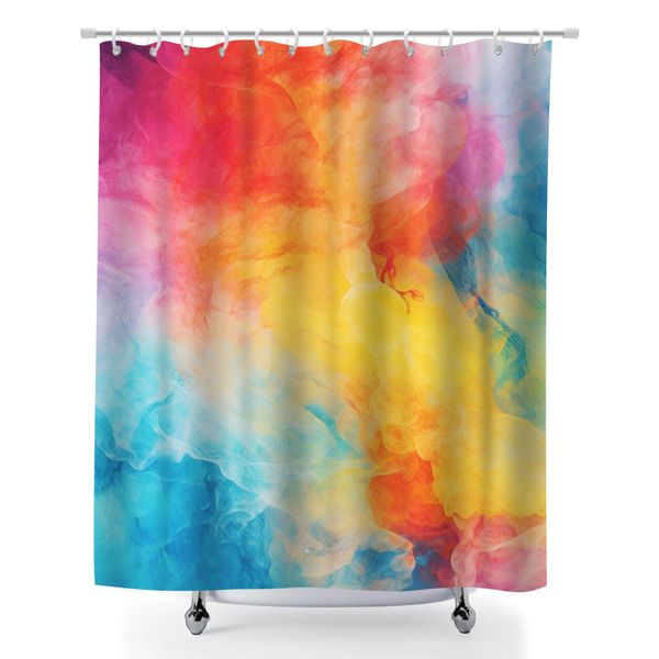 Retro Tie Dye Polyester Shower Curtains with Rustproof Grommets, 180x180cm