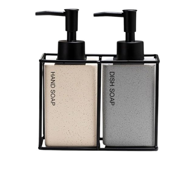 Ceramic Hand Soap and Dish Soap Dispenser With Holder - Grey - Beige Pack Of 2