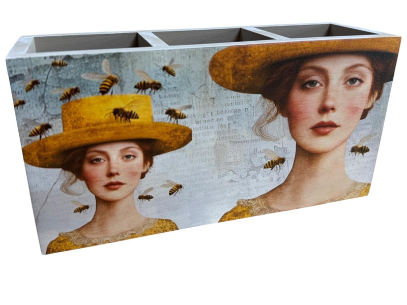 Cutlery/Stationery Holder - Big Hat Lady Surrounded by Bees