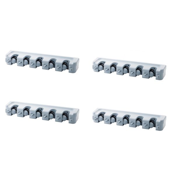 Wall-Mounted 5-Slot Mop &amp; Broom Holder With 6 Hanging Hooks-4 Pack