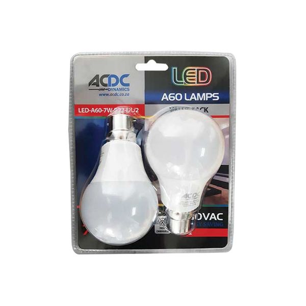 ACDC - 230VAC 7W Daylight A60 B22 LED Lamp (2 Pack)