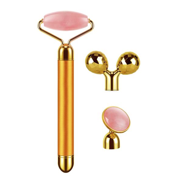 3-in-1 Electric Jade Roller Vibrating Facial Roller &amp; Face Massager - Golden