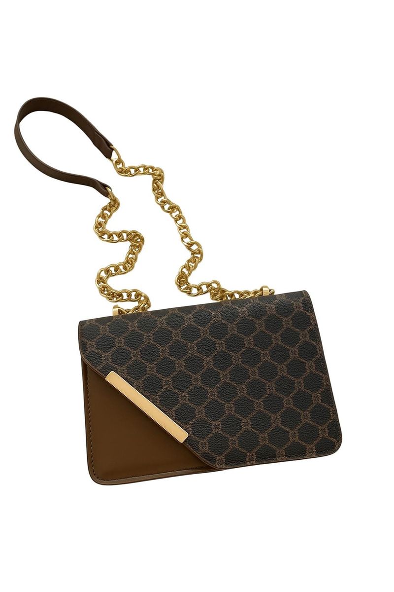 Brown Cross Body Bag With Honeycomb Design