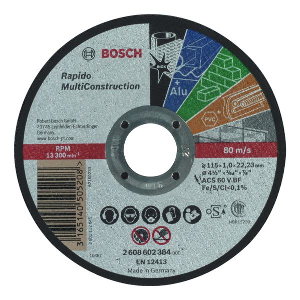 Rapido Straight Cutting Disc Multi Construction ACS 60 V BF, 115, 1,0