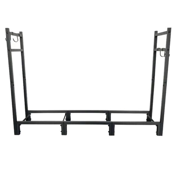 Camping Outdoor And Indoor Iron Firewood Storage Rack With Hooks - 114cm