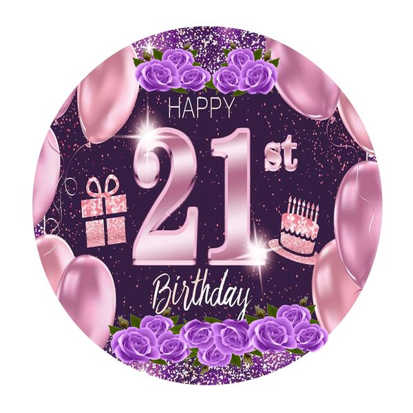 Happy 21st Birthday Pink Round Wooden Vinyl Signage 40CM