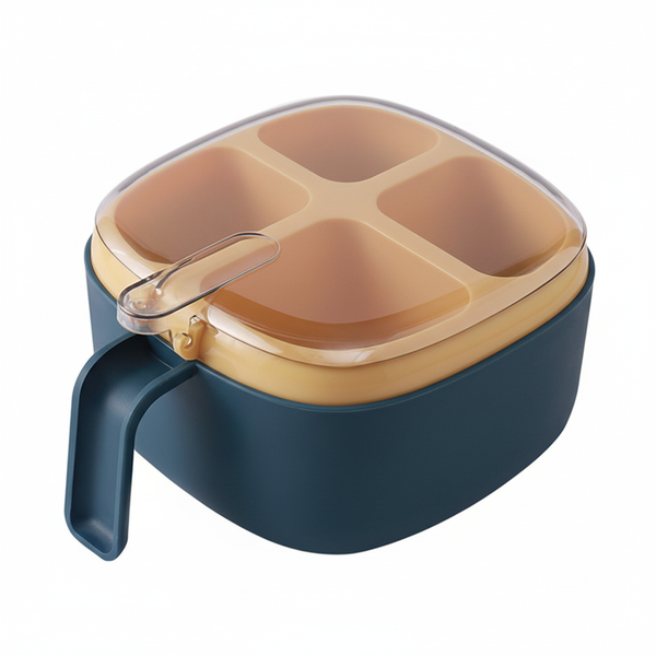 Organized Four-Grid Seasoning Box - Blue