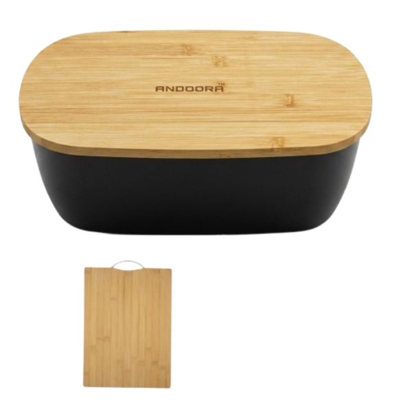 Bread Box with Bamboo Lid And Matching Bamboo Cutting Board