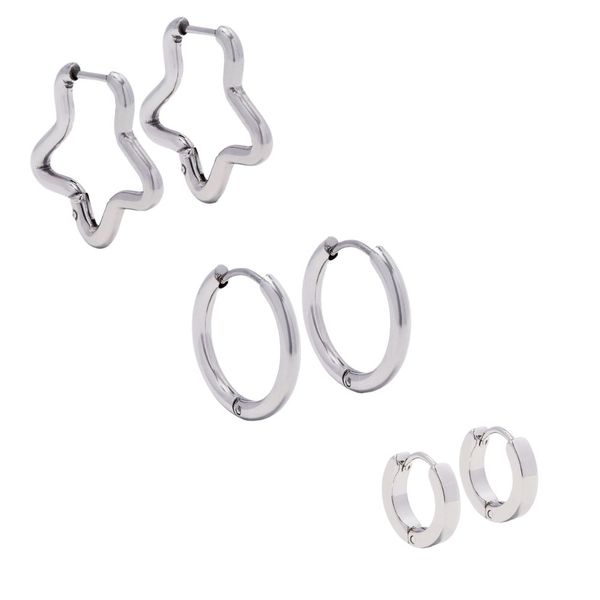 Steel My Heart Waterproof Silver 3 Pack Stainless Steel Hoop Earrings
