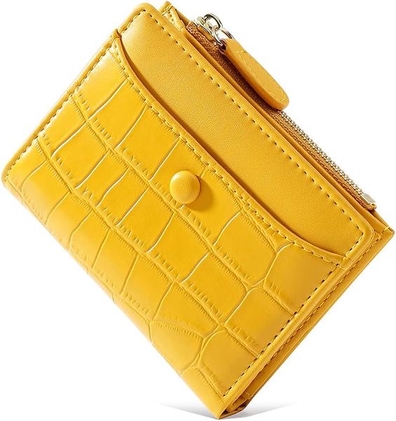Card Holder Folding Multi-Card Wallet Zipper Coin Purse - Yellow