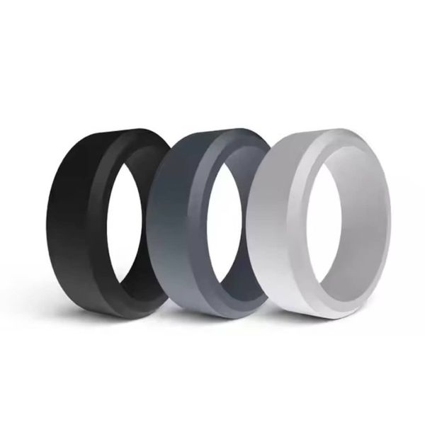Silicone Wedding Rings for Men, 8mm Men's Rubber Wedding Bands - 3 Pieces