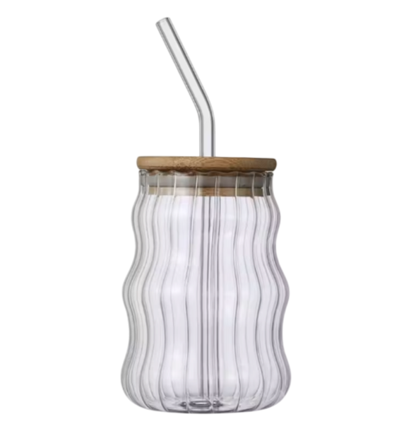 Glass Travel Cup With Bamboo Lid And Straw