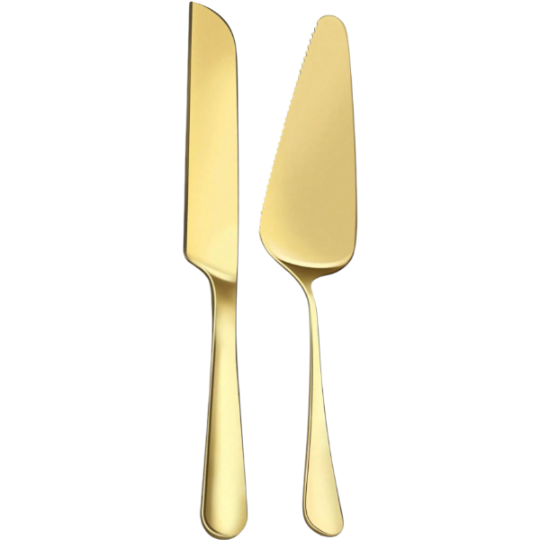 2pcs Stainless Steel Cake Knife And Lifter Set - Gold