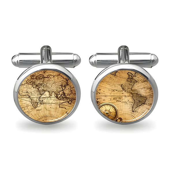 Mens Personalized Cufflinks, Vintage World Map Cufflinks Gift for Men