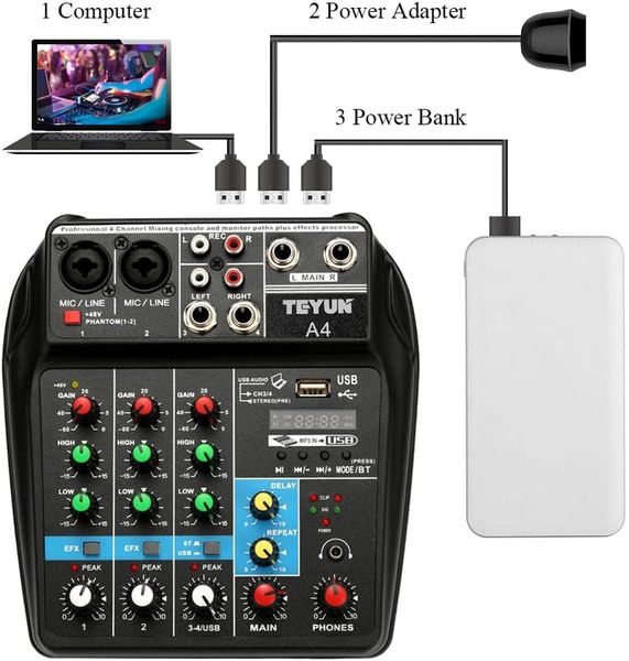 Studio Mixer 4-Channel Bluetooth Studio Mixer for Recording &amp; Live Sound
