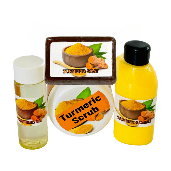 Turmeric Soap, Scrub, Lotion and Oil Skincare Set