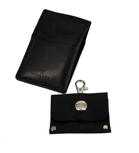 Leather Wallet &amp; Clasp Coin-Bag Combo - Black