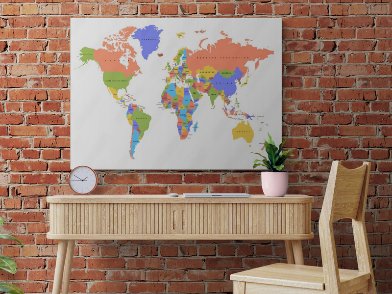 Canvas Wall Art - Color World Map With The Names Of Countries