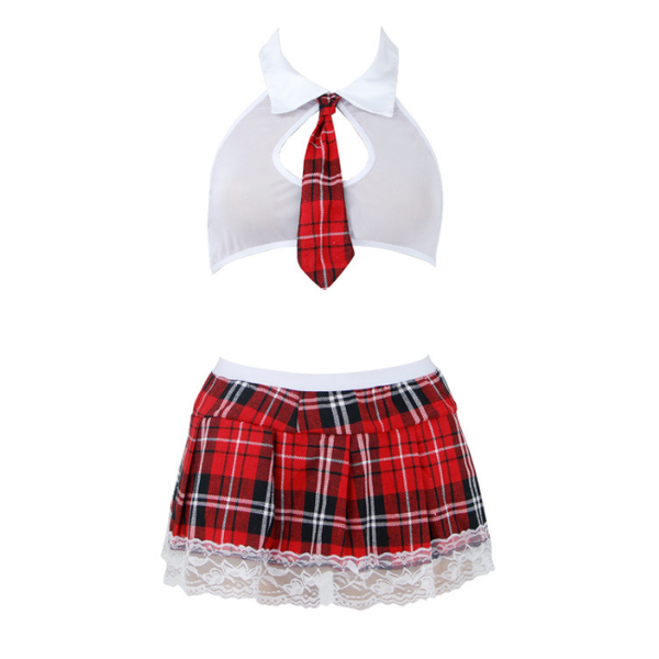 I Love Lingerie, Tartan Temptress, Red School Girl Matching Set Outfit - S-M