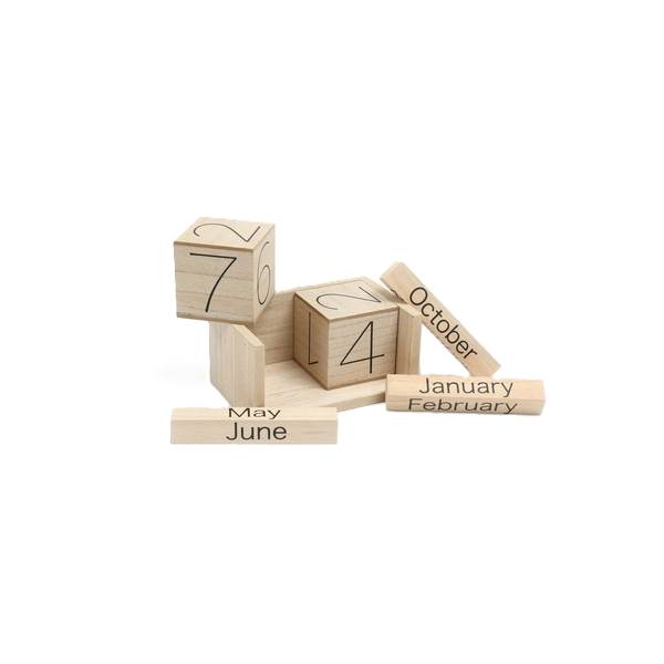 Kitro Wooden Block Calendar Brown Tabletop Ornament 7 x 15 cm