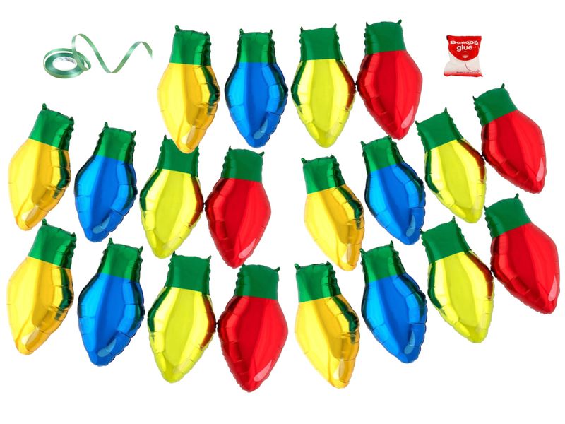 Festive Light Bulb Foil Balloons - 20pcs Red, Gold, Blue &amp; Green Set