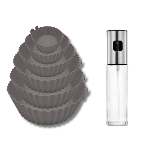 Set of 6 Silicone Air-Fryer Liners with 100ml Glass Oil Spray Bottle