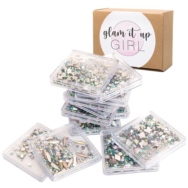 Nail Art Crystal Gems Iridescent Colour Set of 12