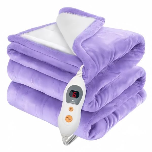 Electric Blanket - 180x130cm - 6 Heat Settings and Timer-Light Purple
