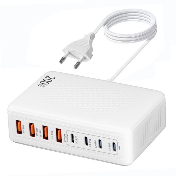 USB-C Charging Hub, 200W GaN III 8-Port USB-C Charging Station Cube