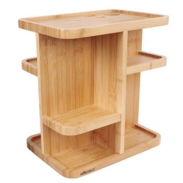 Heartdeco - 360 Rotatable Bamboo Makeup Organizer Desktop