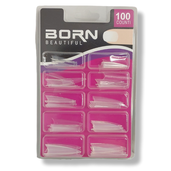 Born Beautiful – French Cover Nail Tips – Long Stiletto – 100 Piece
