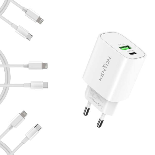 KENTON Type-C to Lightning Charger Cables + Fast Wall Charger Bundle
