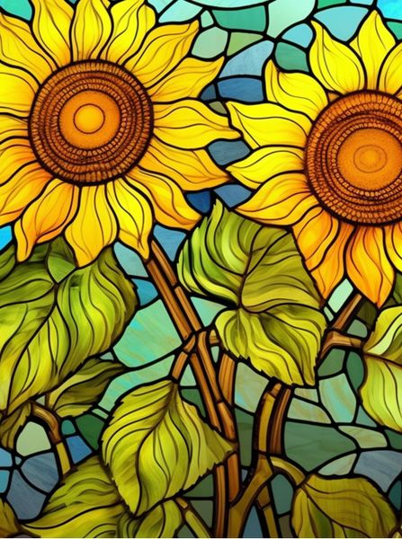 Stained Glass Yellow Sunflowers 2 Notebook Gift Idea A4 Notepad Pad 108