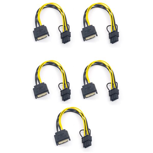 5PCS 15Pin SATA Male to 8Pin PCI-E Power Cable 20cm for Graphic Card