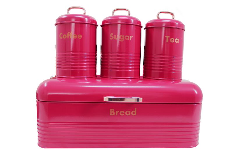 Retro Design Two Loaf Bread Bin with 3 Piece Matching Canister Set - Black